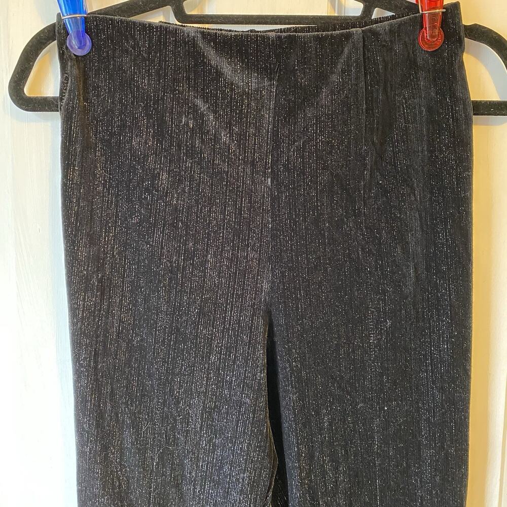 Zara Black Smart Straight Leg Velvet Gold Metallic Trousers Women M Pull On